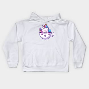 Cute Unicorn In Cup Coffee Kids Hoodie